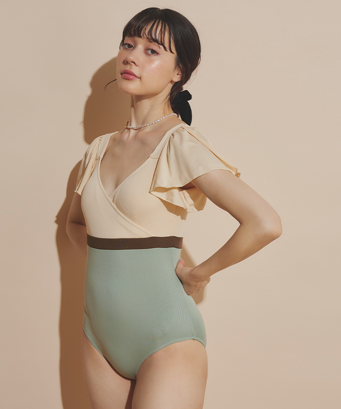 バイカラーフレアスリーブワンピース/水着 | SEA DRESS